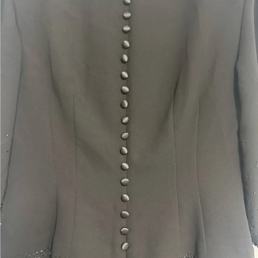 Donna Morgan Black Dress, Sequin Embellishments, 3/4 sleeves, buttons down back - Picture 5 of 12